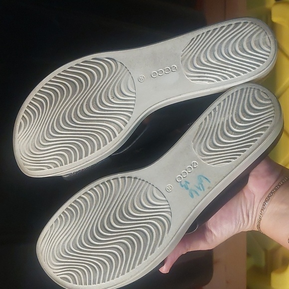 Ecco Touch Plateau Black Leather Platform Slide Cross Strap Sandals 7 - Picture 9 of 9